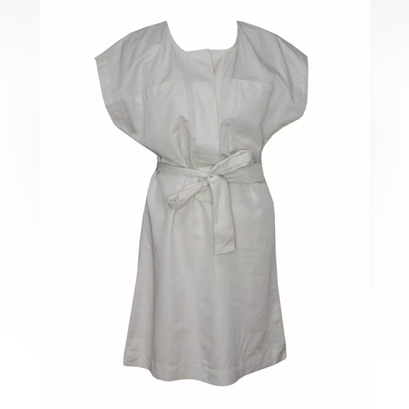 BANANA REPUBLIC M Dress Linen Blend Retro Tie Waist Alabaster Khaki Dolman NWT - Picture 4 of 8